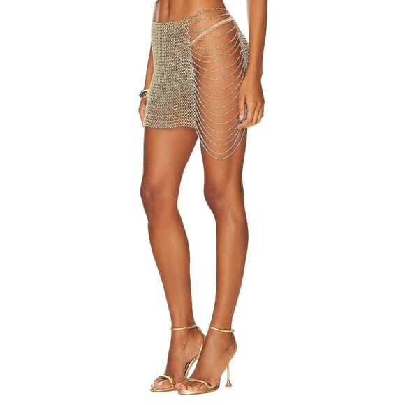 h:ours Rema Mini Skirt in Gold Medium New Womens Chainmail - Picture 1 of 9
